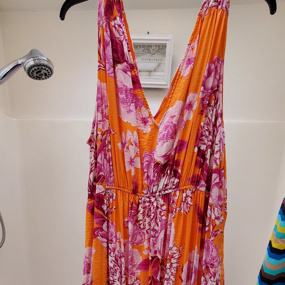 Anthropologie 3X Orange and Pink Floral Maxi FREE SHIP
